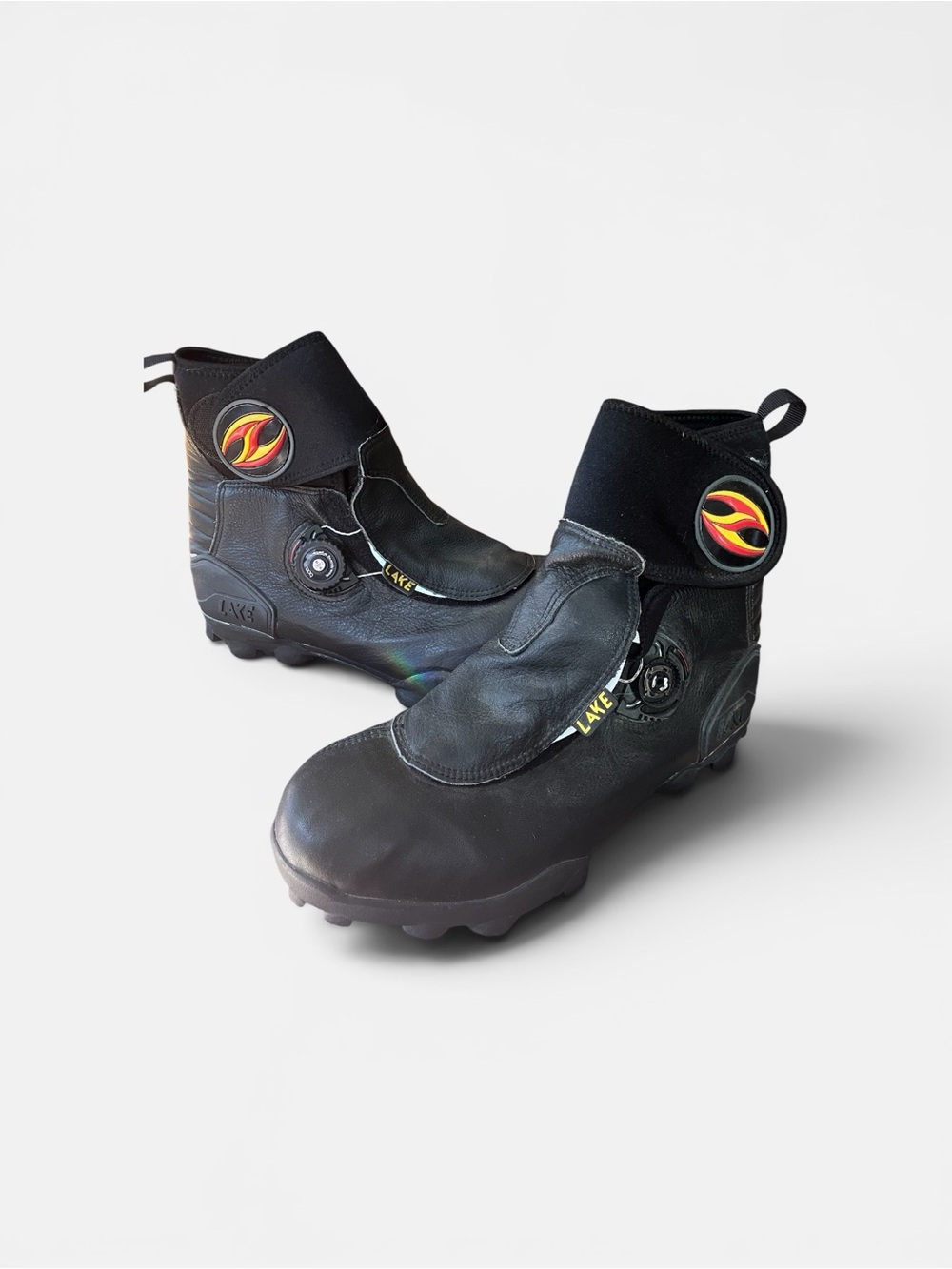 Lake Black Cycling Shoe Booties with Flame Emblem